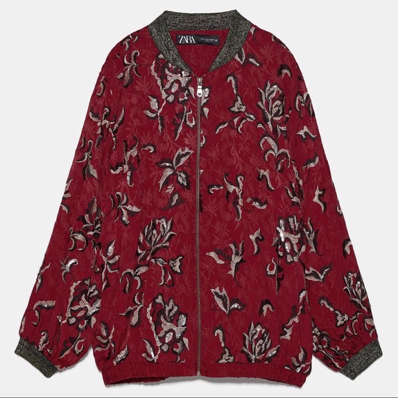 Zara Contrast Embroidery Sequin Bomber Jacket - Picture 3 of 8